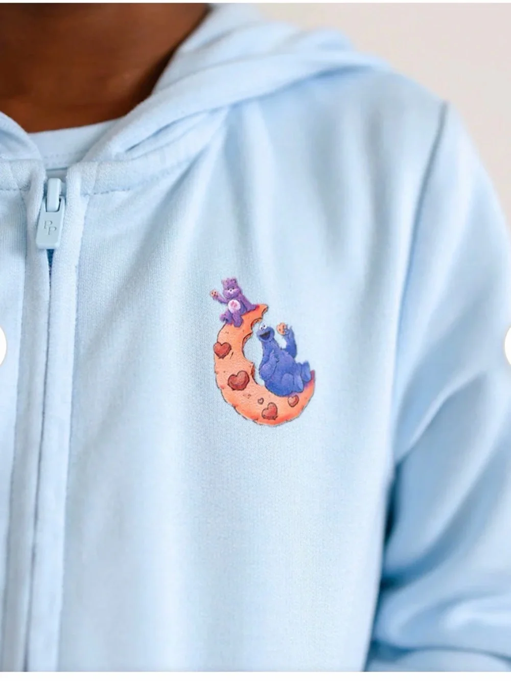 Posh Peanut Light Blue Hoodie with Sesame Street Cookie Monster care bear